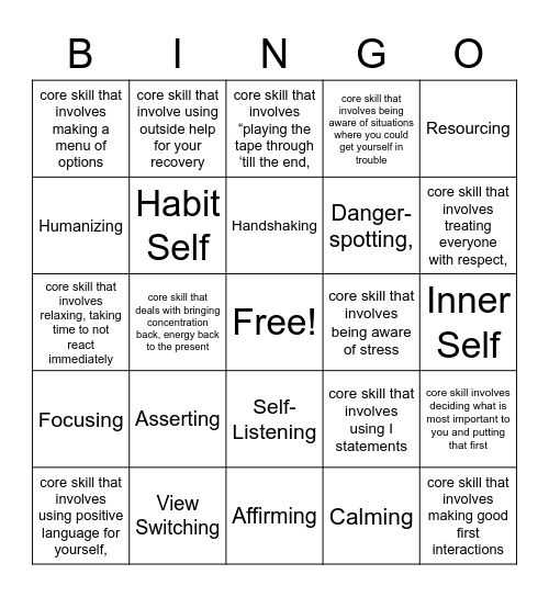 Core Skills Bingo Card