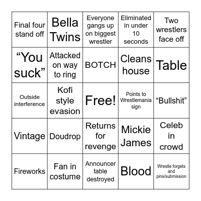 Woman’s Royal Rumble 2023 Bingo Card