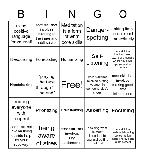 Core Skills Bingo Card