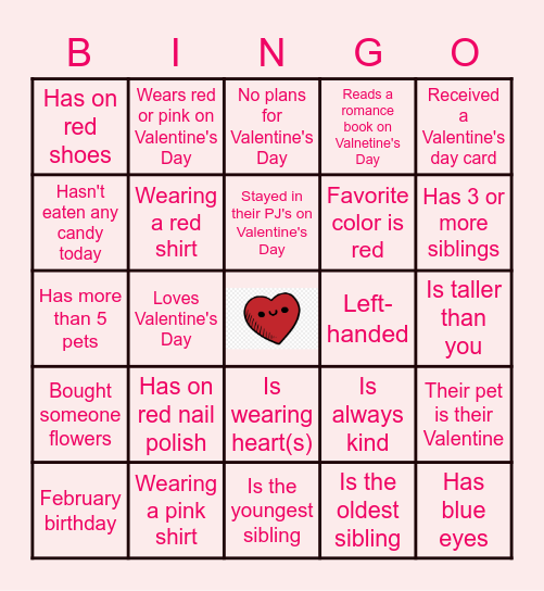 Valentine's Day "Find Someone Who" Bingo Card