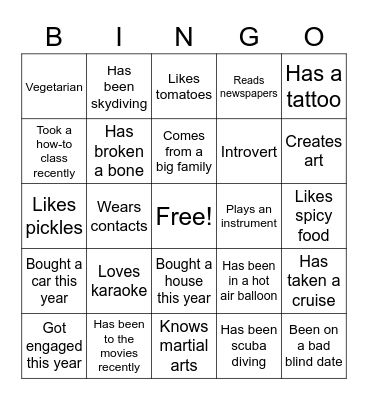 Get to Know Bingo Card
