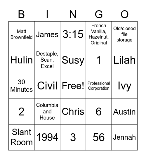 Runners Bingo Card