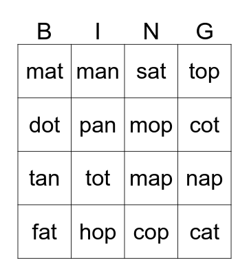 Phonics Bingo Card