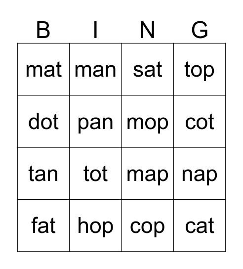 Phonics Bingo Card