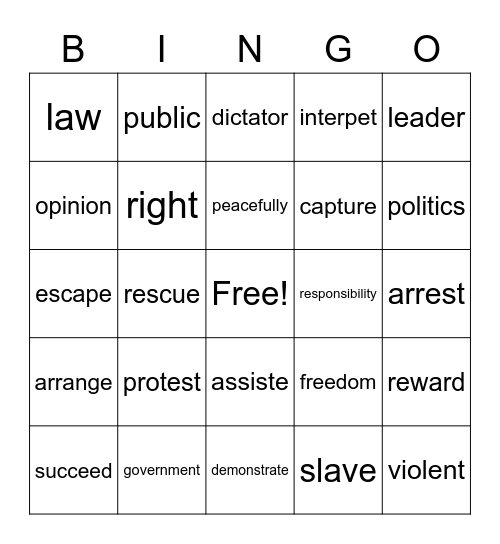 Unit 6 Bingo Card