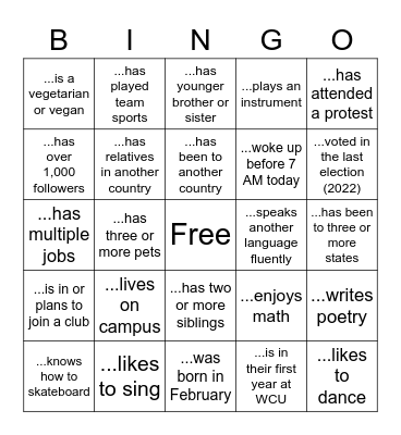 Find someone who.... Bingo Card