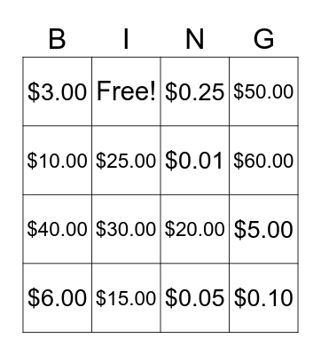 Money Bingo Card
