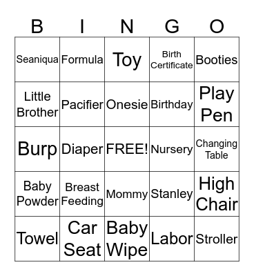 Seaniqua's Baby Shower Bingo Card