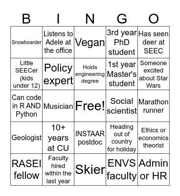 SEEC Holiday Bingo! Bingo Card