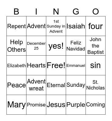 Advent Bingo Card