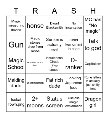 Isekai Bingo Card