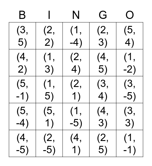 System of Inequality Bingo! Bingo Card