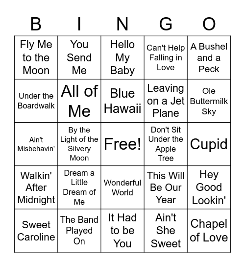 Music Bingo: Love Bingo Card