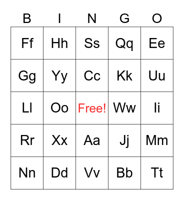 Alphabet BINGO Card