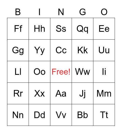 Alphabet BINGO Card