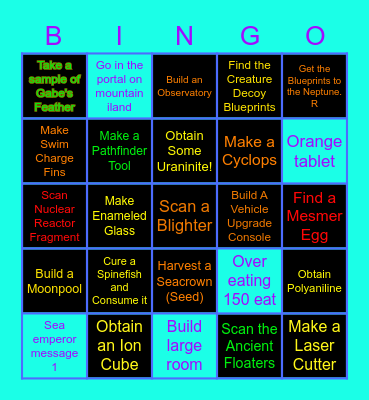 Subnautica Bingo Card