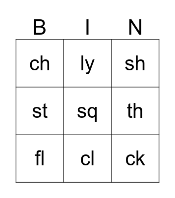 Phonics Bingo Card