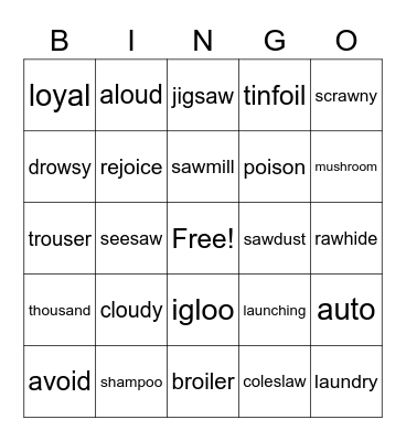 Diphthongs Bingo Card