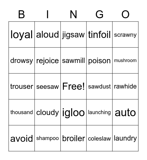 Diphthongs Bingo Card
