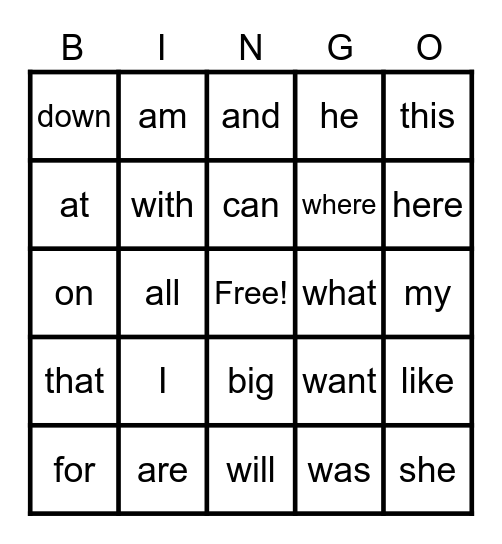 1G Sight Words Bingo Card