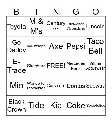 Superbowl Bingo Card