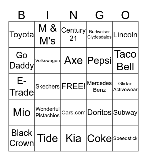 Superbowl Bingo Card