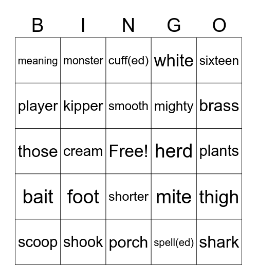 Jackson spelling review 1/30/23 Bingo Card