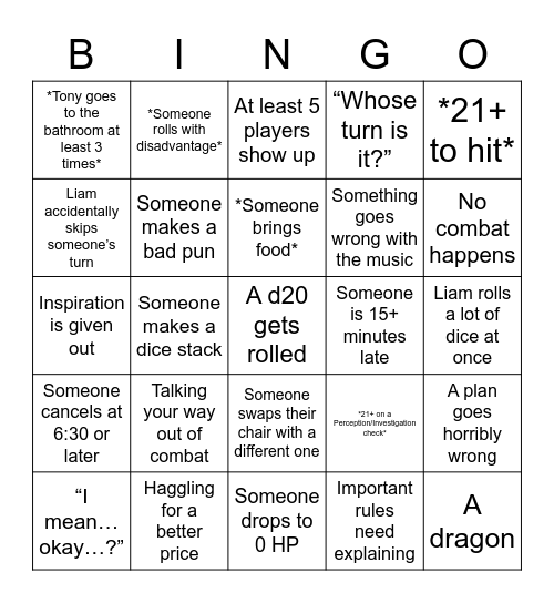 D&D Bingo v2 Bingo Card