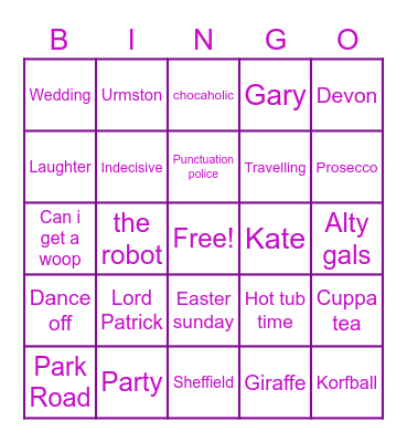 Kates Hen party! Bingo Card