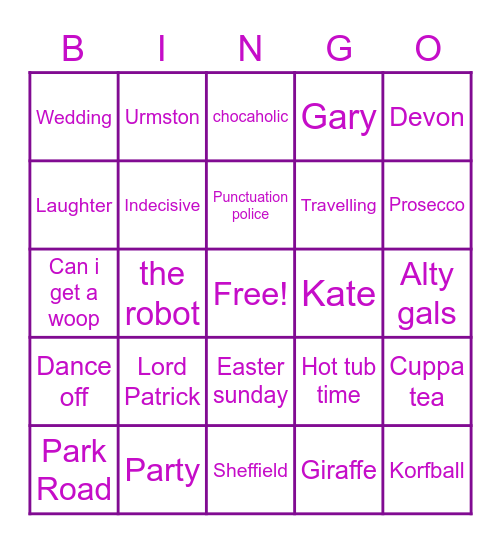 Kates Hen party! Bingo Card