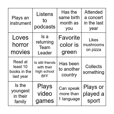 Icebreaker Bingo Card