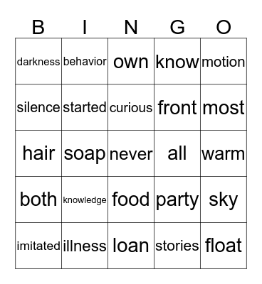 Helen Keller Vocabulary Bingo Card