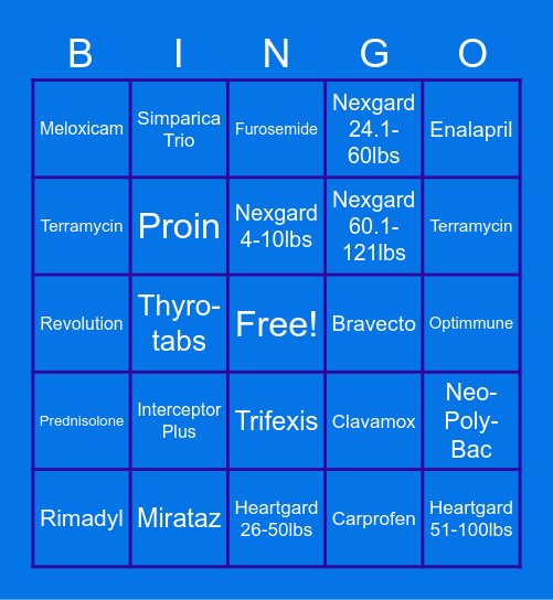 Pet Med Bingo Card