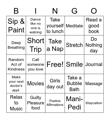 Self-Care Bingo Card