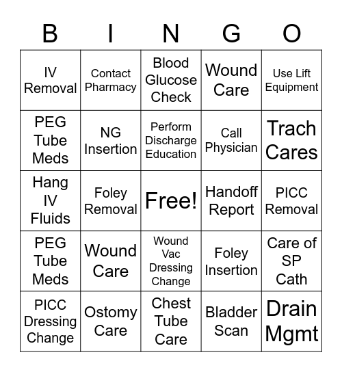 Select Medical Bingo Card