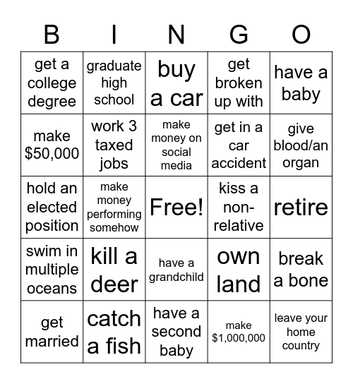 Real Life Bingo Card