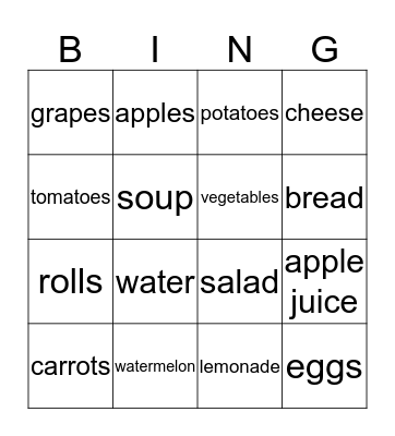 Food Bingo Card