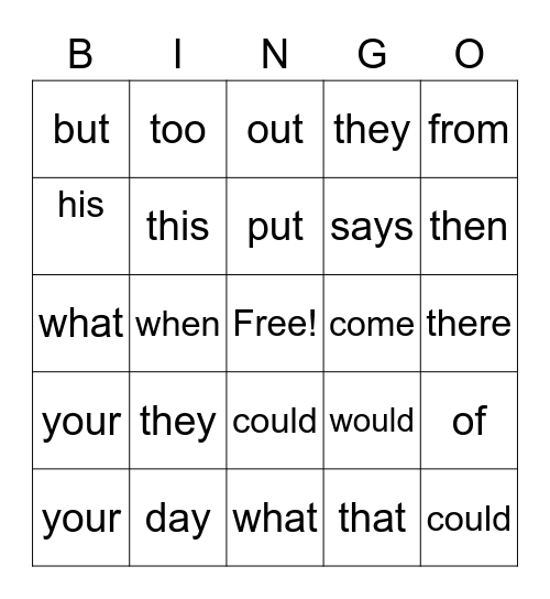 Sight Words List 2 Bingo Card
