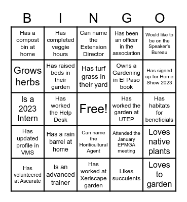 Garden Bingo Card