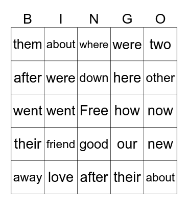 Sight Words List 3 Bingo Card