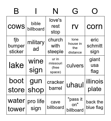 missouri road trip bingo Card