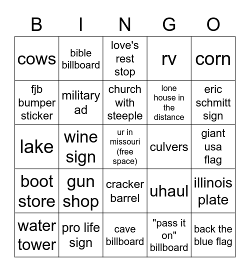 missouri road trip bingo Card