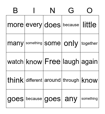Sight Words List 4 Bingo Card