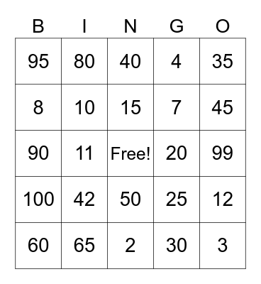 100th Day of School! Bingo Card