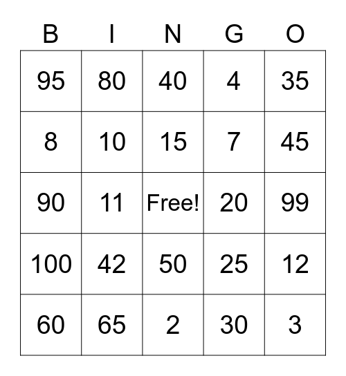 100th Day of School! Bingo Card