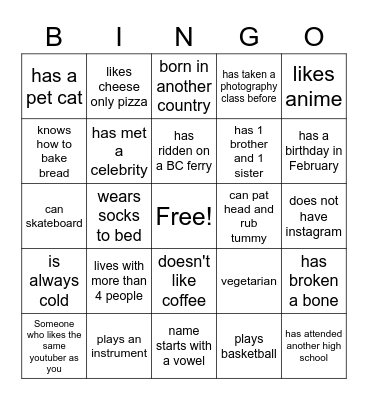 Getting to Know You Bingo 1 Bingo Card