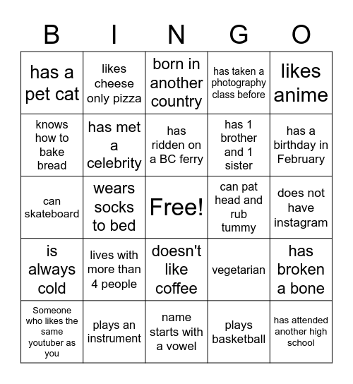 Getting to Know You Bingo 1 Bingo Card