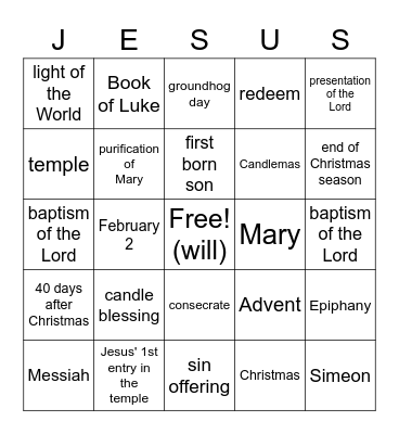 Candlemas Bingo Card
