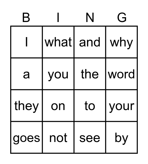 Plus 2 Lesson 4 Bingo Card