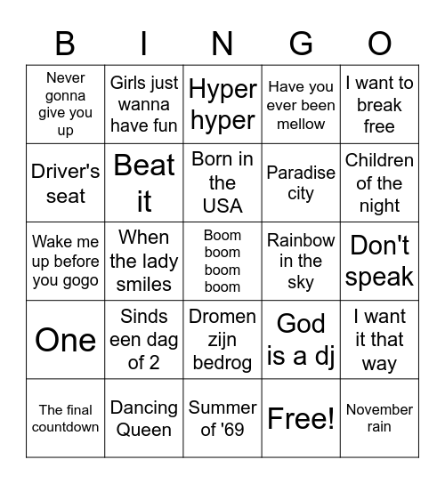 MUZIEK BINGO BUURTBOYS 2023 Bingo Card